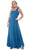 Eureka Fashion - 1701 One Shoulder Rosette Strap Empire Waist Gown in Blue