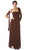 Eureka Fashion - 1701 One Shoulder Rosette Strap Empire Waist Gown in Brown