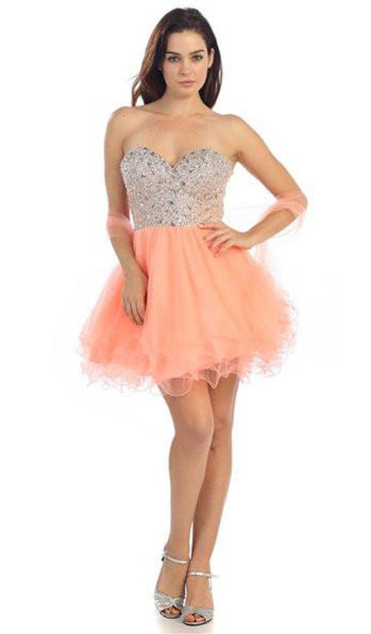 Eureka Fashion - 2602 Strapless Beaded Sweetheart A-line Dress In Orange