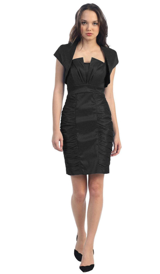 Eureka Fashion - 1818 Taffeta Sheath Cocktail Dress with Bolero In Black