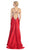 Eureka Fashion - 2120 Jeweled Ruche-Ornate Cutout Long Gown In Red