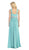 Eureka Fashion - 2440 Ruched Square-Neck Chiffon Long Gown In Blue and Green