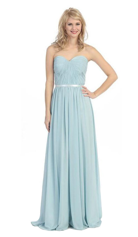 Eureka Fashion - 2800 Strapless Shirred Bodice A-Line Gown In Blue