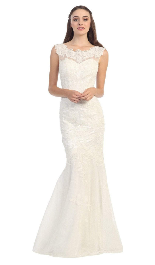 Eureka Fashion - 3510 Lace Bateau Long Mermaid Dress In White