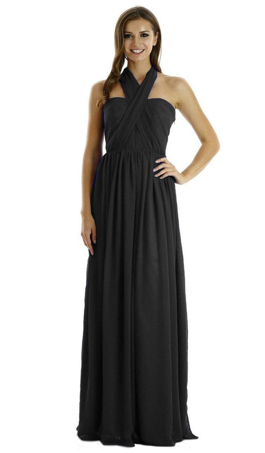 Poly USA - 7156 Convertible Strapless Chiffon A-Line Dress In Black