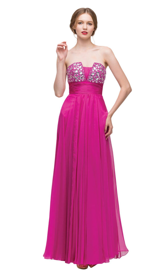 Eureka Fashion - 2414 Strapless Beaded Pleated Chiffon A-line Dress In Pink