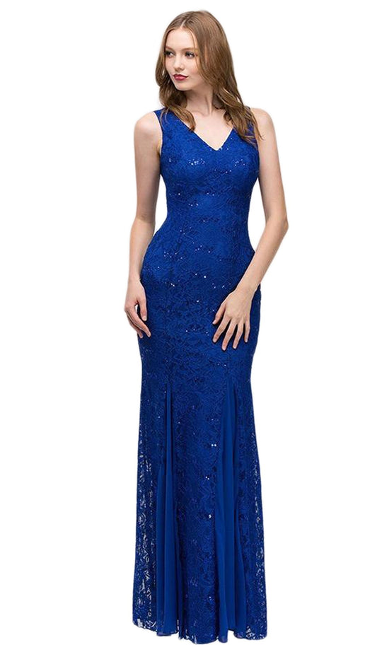 Eureka Fashion - 2030 Sequin Lace Mermaid Silhouette Evening Dress In Blue