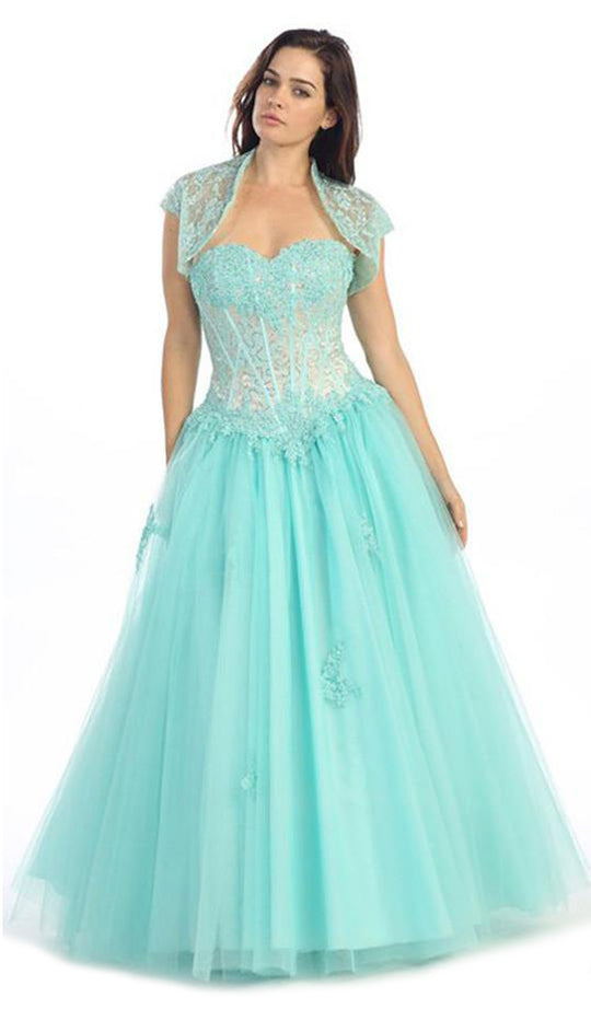 Eureka Fashion - 3004 Applique Sweetheart Ballgown With Bolero Jacket In Green