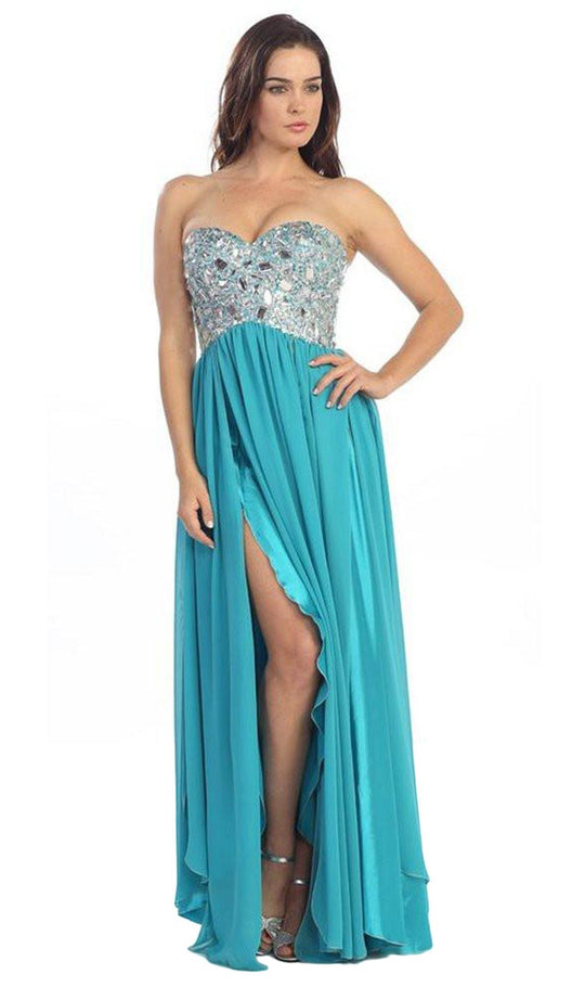 Eureka Fashion - 2500 Rhinestone-Crusted Strapless Sweetheart Gown In Green