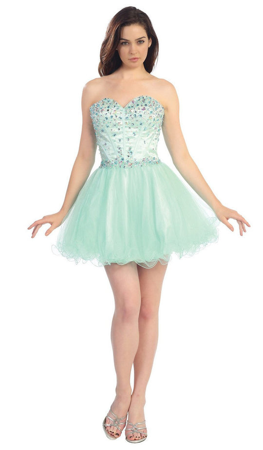 Eureka Fashion - 2337 Beaded Strapless Sweetheart A-line Dress in Green