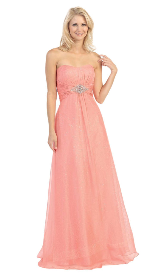 Eureka Fashion - 2507 Rhinestone Accented Sweetheart Chiffon Dress In Orange