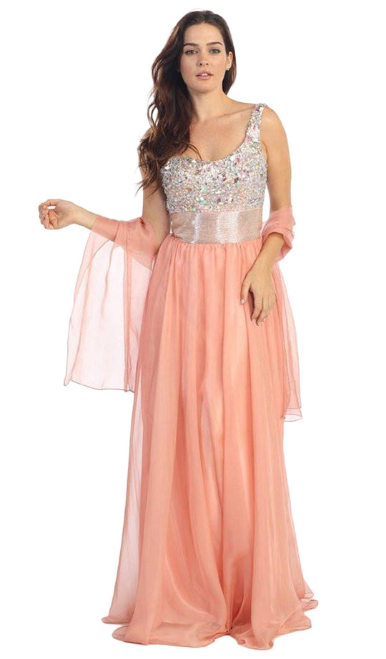 Eureka Fashion - 2401 Beaded One Shoulder Chiffon A-line Dress In Orange