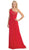 Eureka Fashion - 2370 Lace Asymmetric Long Sheath Dress in Red and Gold