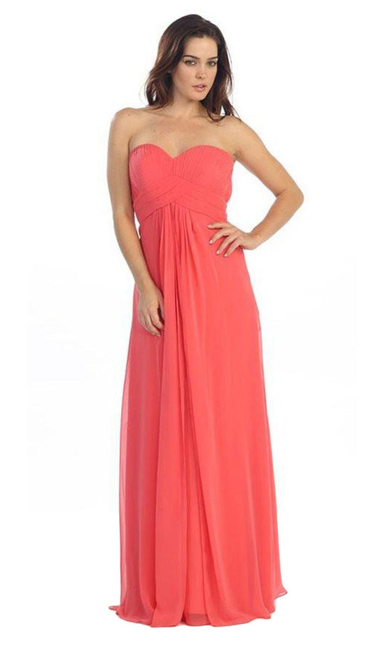 Eureka Fashion - 2600-1 Pleated Strapless Sweetheart Chiffon Gown In Pink