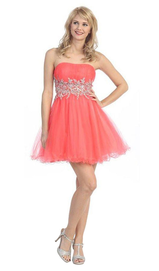 Eureka Fashion - 2614 Strapless Embellished Semi-Sweetheart Dress in Pink