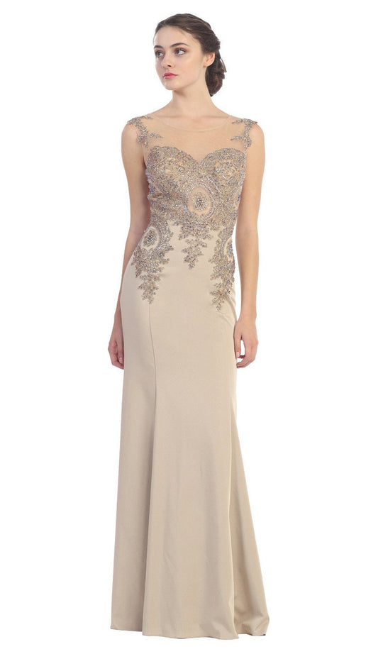 Eureka Fashion - 6000 Embroidered Cap Sleeve Trumpet Dress in Neutral