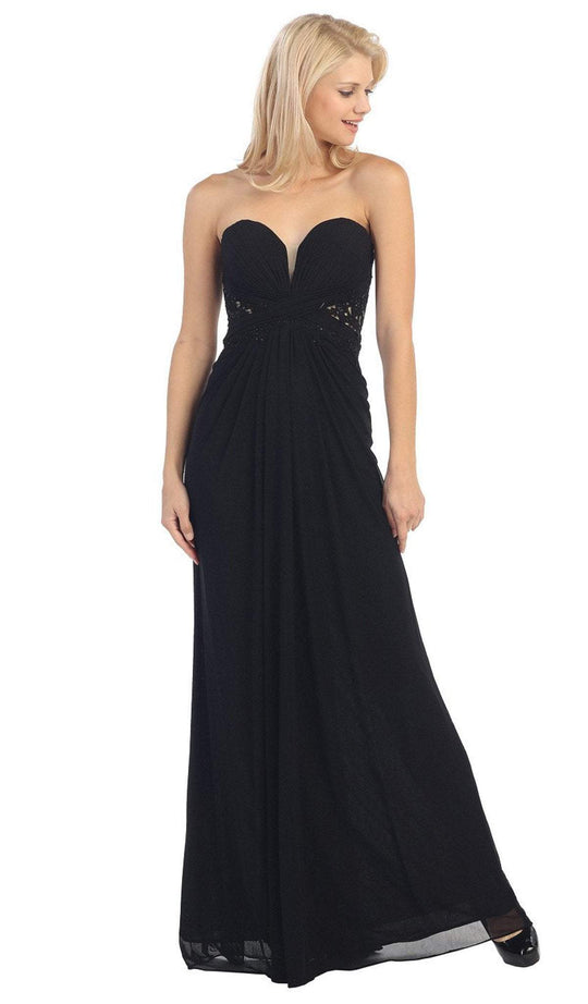 Eureka Fashion - 3018 Lace Sweetheart Long A-line Dress In Black