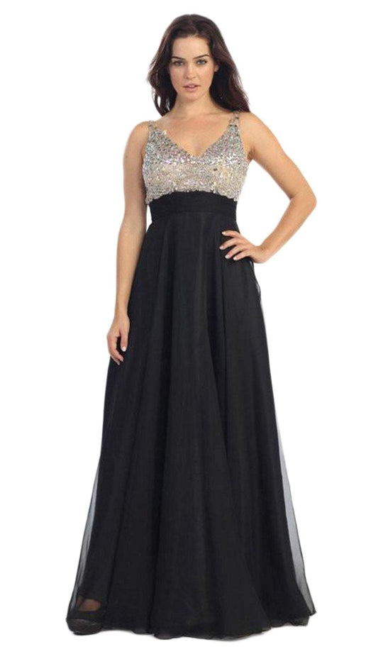 Eureka Fashion - 2727 Sleeveless Bejeweled V-neck Chiffon Dress In Black