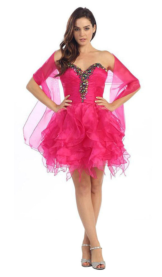 Eureka Fashion - 2273 Embellished Pleated Ruffled A-line Dress In Pink