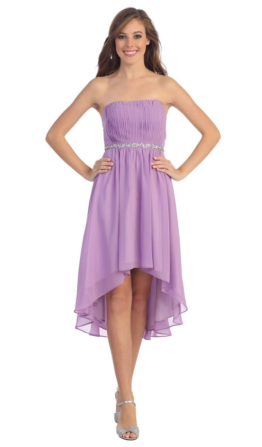 Dancing Queen - 8626 Ruched Straight Across A-Line Cocktail Dress In Purple