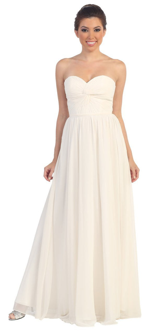 Dancing Queen - Strapless Ruched Sweetheart Corset Long Dress 8789 In White