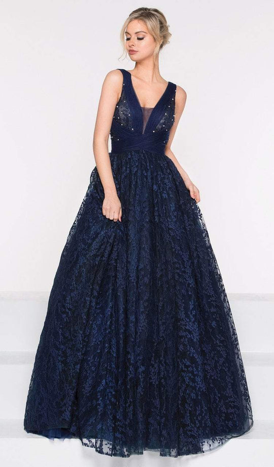 Colors Dress - 2019 Plunging Sleeveless Lace Ballgown in Blue