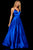 Sherri Hill - 52195 V Neck Spaghetti Straps A-Line Satin Dress In Blue