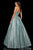 Sherri Hill - 52964 High Halter Neck Glitter Mesh Full A-Line Dress In Green and Silver