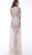 Jovani - 62991 Beaded Long Sleeve A-line Gown In White and Neutral