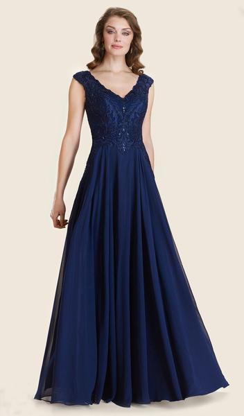 Rina di Montella - Embroidered Fitted A-Line Evening Gown RD2613 In Blue
