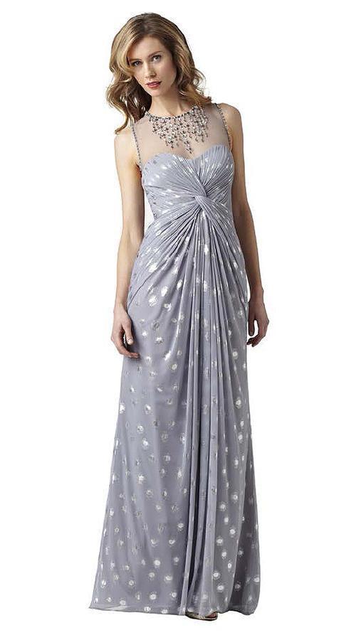 Adrianna Papell - 92869610 Front Knot Foil Polka Dot Chiffon Gown in Gray