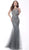 Jovani - 62157 Floral Embellished Halter Tulle Trumpet Dress In Gray and Multi-Color
