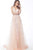 Jovani - 62929 Floral Embroidered Deep V-neck A-line Dress In Pink